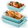 Okllen Set of 3 Casserole Dishes for Oven, Ceramic Baking Dishes with Handles, Rectangular Lasagna Pan Bakeware Set for Baking Cooking, Roasting, Broiling, Gratin, Wedding &amp; Housewarming Gift, Blue