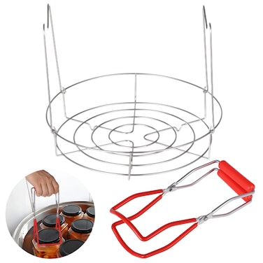 Canning Rack Jar Lifter - 11.3 Inches Canning Rack with Tong, Stainless Steel Canning Steamer Set, Canning Rack for Water Bath Canner for Wide Mouth or Regular Mouth Mason Jars, Ball Jars