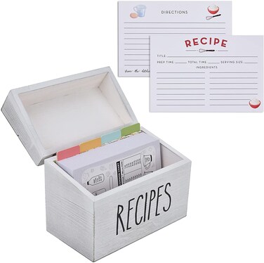 Farmhouse White Recipe Box with Cards and Dividers - Vintage Recipe Card Box with 100 4x6 Recipe Cards 12 Dividers Plus Conversion Chart - Gift for Cooking,Kitchen,Wedding,Bridal Shower,Mom,Wife