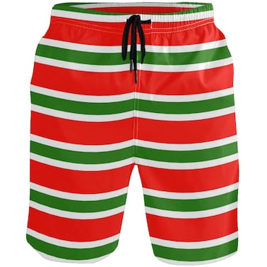 visesunny Merry Christmas Abstract Red Green Stripe Summer Men's Swim Trunks Quick Dry Bathing Suits Beach Holiday Party Swim Shorts
