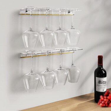 KOLYMAX Wine Glass Holder Wall Mounted, Wall Wine Glass Storage Shelves, Stemware Wall Rack, Clear Acrylic Under Cabinet Wine Glass Holder (4 Glasses 2 Pack)