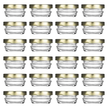 Caviar Line Small Mini Glass Jars With Tin Lids - 24 pcs x 1 oz / 28 g &ndash; All Purpose Empty Storage Jars