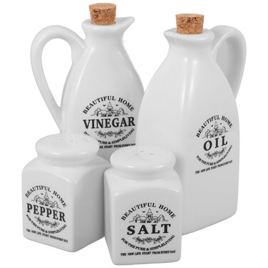 STOBAZA 4pcs Ceramics Oil and Vinegar Dispenser Set with Salt and Pepper Shaker Set, Japanese Style Sauce Jars Shoyu Sauce Bottles Condiment Holders with Cork Stopper