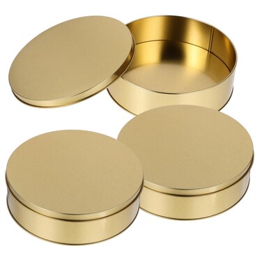 Cabilock 3 Pack Tinplate Can Pure Cookie Tins with Lids Round Mini Cake Christmas Tin Metal Empty Tin Cookies Container Tin Cans with Lids for Cakes Tinplate Box for Storing Snack - 6.5&rdquo;
