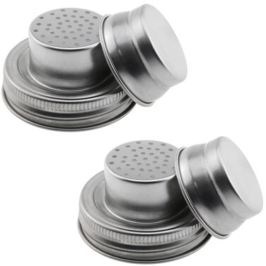 E-outstanding 2Pcs Stainless Steel Mason Jar Shaker Lids Mix Spices Dredge Flour Sugar, etc