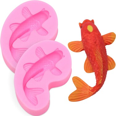 2 Pieces Koi Fish Silicone Mold Fish Candy Fondant Mold Small Size Fish Shaped Chocolate Baking Mold Tool for Cake Cupcake Decorating Gum Paste Polymer Clay