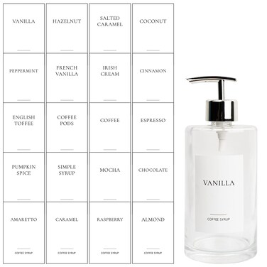 Ezebesta Coffee Syrup Labels Set for Coffee Bar Organization Custom Labels for Coffee Station Water-Resistant Modern Minimalist Design (20 Pieces)