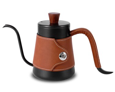 Gooseneck Kettle, Pour Over Coffee Kettle Premium Quality Stainless Steel Hand Drip Kettle with Leather Wrapped, 400 ML