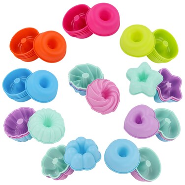 48 Pack Silicone Molds, Nonstick 3 Inch Silicone Donut Pan Mini Muffin Pan for Baking Cupcake, Jello, Bagel- Oven- Microwave- Dishwasher Safe