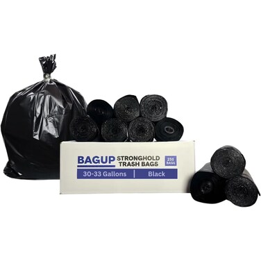Generic BAG UP Solutions Stronghold Trash Bags, Garbage Bags, Bin Liners, For Domestic &amp; Office Use, 30-33 Gallons, 29 x 39 Inches, 250 Bags, Black