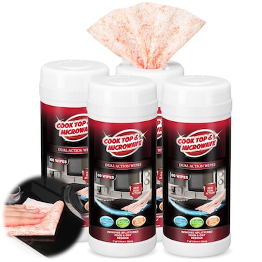 Nuanchu 4 Pack 240 Counts Cooktop and Microwave Cleaning Wipes Stove Oven Cleaner Dishwashing and Degreasing Wipes Cleaning Pads for Home and Kitchen Removes Food Stains Grime