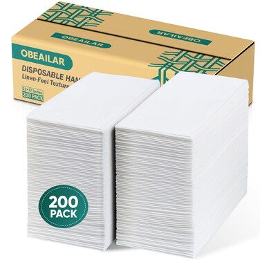Obeailar 200 Pack Disposable Hand Towels for Bathroom, Linen-Feel Paper Hand Towels for Bathroom, Soft &amp; Absorbent Cloth-Like Disposable Hand Towels, Bathroom Napkins Guest Disposable - White