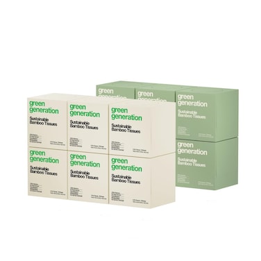 Green Generation Bamboo Facial Tissues - 3-Ply, 70 Sheets per Tissue Box, 12 Multicolor Boxes of Tissues, 840 Face Tissues - Hypoallergenic, Soft, Organic, FSC Certified, Tree Free