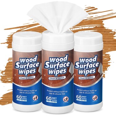 Threlaco 3 Pack 180 Count Wood Surfaces Wipes Wood Cleaner and Polish Wipes Wood Furniture Wet Wipes Cabinet Cleaner Wood Floor Wipes for Kitchen Bathroom Furniture Wood Floors Cabinet Cleaning