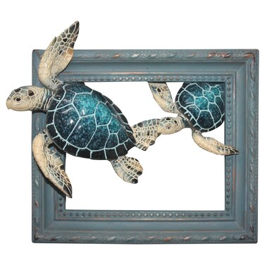 Comfy Hour Ocean Voyage Collection 7" Sea Turtle Coastal Beach Coral Theme Wall Decorative Frame, Polyresin