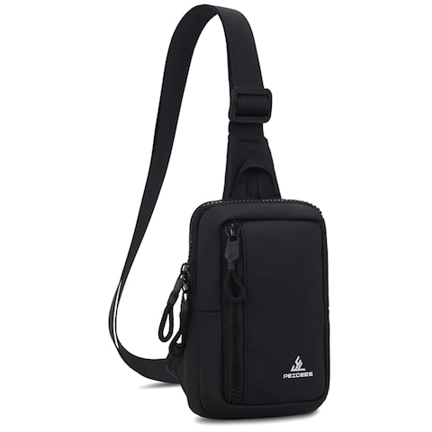 Peicees Small Crossbody Bag for Men Women Mini Sling Bag Travel Running Phone Daypack Cross Body Shoulder Bags with Keyholder, Black