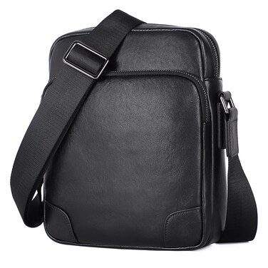 Augus Leather Messenger Crossbody Shoulder Bag for Men Work Business Casual Adjustable Straps (black-1)