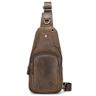 LUKZIJAES Genuine Leather Sling Bag for Men Crossbody Shoulder Chest Bags Pack Cowhide Casual Daypack Outdoor Travel Hiking Backpacks (#11-Coffee)
