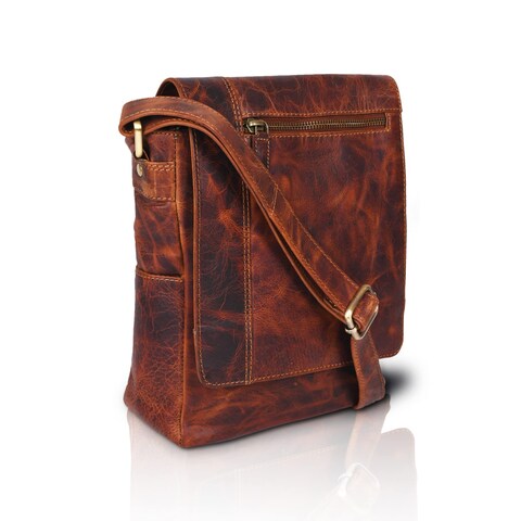 VALENCHI- Genuine Leather Medium Size Crossbody Shoulder bag for Men &amp; Women. (Cognac Vintage)