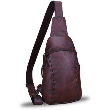 LRTO Genuine Leather Silng Bag for Women and Men Vintage Real Leather Sling Backpack Shoulder Crossbody Bag Chest Purse (Coffee)