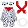 Tisancy 5 Pieces Halloween Dalmatian Shawl Set Women Faux Stole for Cosplay with 1920s Red Gloves Necklace Bracelet and Fake Stick Halloween Accessories for Adult