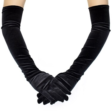 Acenail Long Velvet Women&rsquo;s Gloves Elbow Length Flapper Gloves Finger Opera Evening Party Gloves 20s Black Bridal Gloves Wedding Gloves for Women