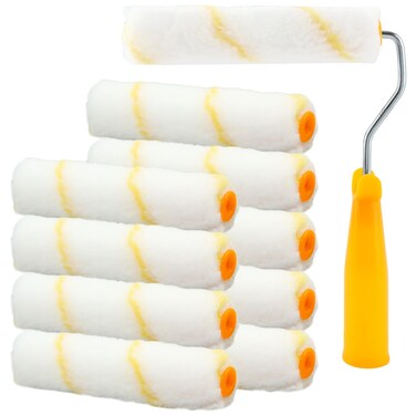 Paint Rollers, 6 inch Mini Paint Roller with 10 Covers, Small Paint Roller for Painting Walls, Mini Rollers, Paint Roller Frame, Wall Painting Tool, Paint Supplies for House Painting