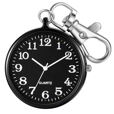 Realpoo Stainless Steel Quartz Pocket Watch for Men, Ultra-Thin Arabic Digital Dial, Key Chain