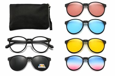 6 In 1 Magnetic Sunglasses Polarized lens on Magnet Frames TR90 Interchangeable Clip On Colourful Glasses