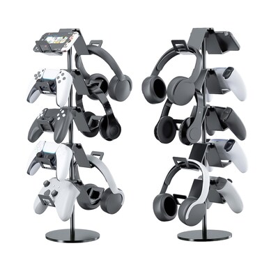 Qpfctwil Controller Stand,5 Tier Controller Headphone Holder for Universal Headsets and Controllers,Black