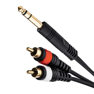 pegcabac Audio Y Splitter Cable, 6.35mm 1/4 inch TRS Stereo Male Plug to 2 RCA Male Insert Cable, Gold-Plated Converter Wire Cord Compatible for Amplifier,Speakers,Guitar（1.5m / 5ft）