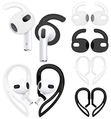 4 Pairs Anti Slip Kit Compatible with AirPods 3rd Gen, Silicone Sport Ear Hooks and 360&deg; Rotation Adjustable Length Outdoor Earhooks Grip Ear Tips Wing Buds Holder for New AirPod 3-4X1
