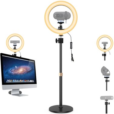 Magnetic Webcam Brio 101 Light Stand,10 Inch Ring Light with Tabletop Tripod Holder Compatible with Logitech Brio 101 301 501 4K C270 C310 and Any webcams with/Without 1/4''-20 Interface