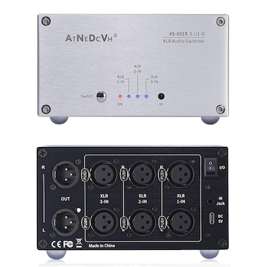 AtDcNeVh XLR 3 in 1 Out Audio Switcher, 3-Way XLR Balanced Audio Switch Converter - XLR Speakers Amplifiers Audio Selector Box - with Remote Control