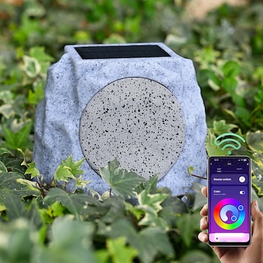 Yoolax Outdoor Rock Speakers Waterproof IP65 Solar Rechargeable Battery Powered Rock Speaker, Wireless Bluetooth Speaker with 7 LED Colors for Patio Party Pool Deck Yard Garden Home