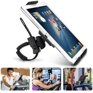 AboveTEK Universal Handlebar Mount for iPad, Indoor Cycling Bike iPad/iPhone Mount &ndash; Anti-Shock 360 Degree 3.5&rdquo; to 12&rdquo; Expandable Pole Strap Phone Holder for Gym, Treadmill, Spin Bike, Elliptical