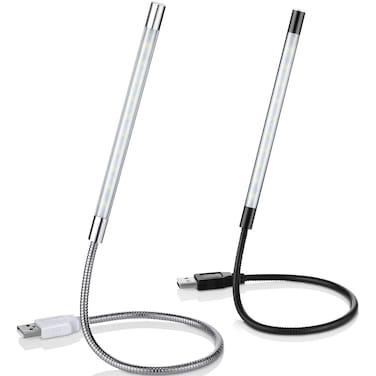 Mudder 2 Pieces USB LED Light USB Light for Laptop Keyboard Light Gooseneck Light Computer Light Flexible Stick Dimmable LED Lamp Touch Switch for Reading Book (Black, Silver)