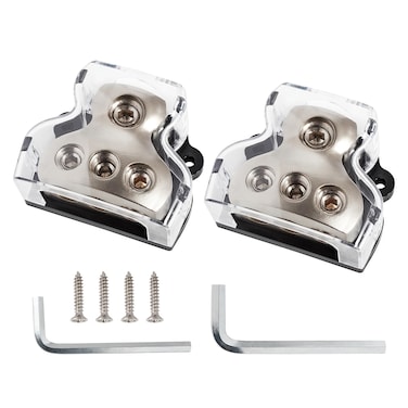 NuIth 2PCS 3 Way Zine-Alloy Power Distribution Block, 0/2/4 Gauge in 4/8 Gauge Out Auto Car Audio Distribution Connecting Block, 3 Way Ground Distribution Block for Audio Amplifier Splitter