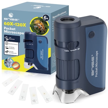 Pocket Microscope 60X-120X, Portable Handheld Microscope for Kids, Mini Microscope with 5pcs Microscope Slides for Learning, Education and Exploring