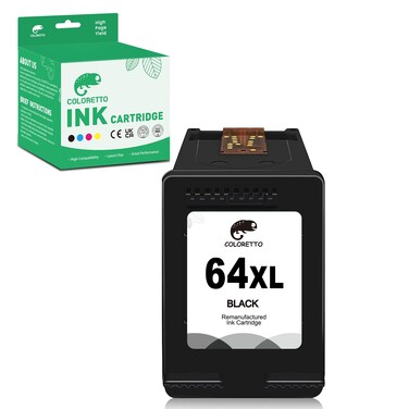 COLORETTO 64 XL(1 Black) Remanufactured Printer Ink Cartridge Replacement for HP 64XL (N9J91AN N9J92AN) to use with Tango X Combo Pack Envy Photo 6252 6222 6220 6230 7855 7155 6255 7120 7858