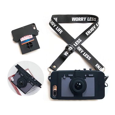 UnnFiko Wallet Case for iPhone X/Xs, Cute Camera Design, Purse Flip Card Pouch Stand Holder Cover Case with Long Shoulder Strap (Gray, iPhone X/Xs)