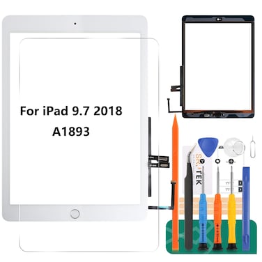 for iPad 9.7 2018 Touch Screen for iPad 6 Digitizer 6th Gen A1893 Screen Replacement A1954 Touch Glass Front Panel Sensor Installed Adhesive +Tools+Tempered Glass (with Home Button) (White)