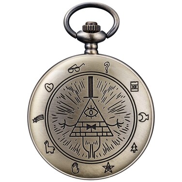 BOSHIYA Quartz Pocket Watches with Chain Gravity Falls Bill Cipher Theme Pocket Watch Vintage Bronze Pocket Watch/Gift Box