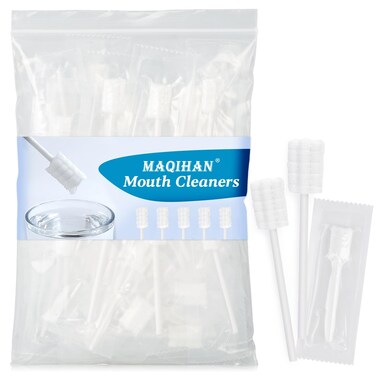 MAQIHAN 50 Gauze Mouth Swabs - Oral Swabs Disposable Toothbrushes Individually Wrapped Swabsticks for Dry Mouth Cotton Gauze on a Stick Dental Oral Care Supplies Mini Children Thrush Mouth Treatment
