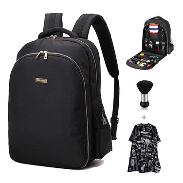 Slisonite Barber Supplies Bag With 1PCS Barbar Brush&amp;Barber Cape, Portable Barber Accessories Backpack Bag for Clippers and Supplies, Travel Hairstylist Clipper Organizer Bag for Barber Tools