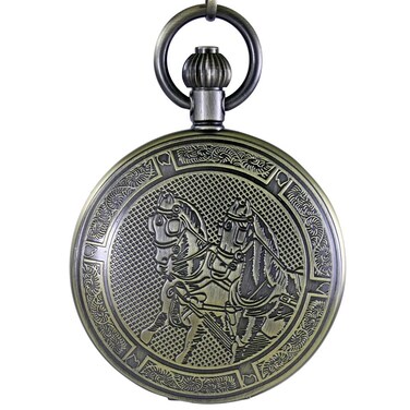 OGLE 3ATM Waterproof Vintage Bronze Horse Black Tourbillon Phases Moon Mens Student Analog Chain Fob Self Winding Mechanical Pocket Watch Box (Bronze Brown)