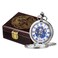 ManChDa Mechanical Roman Numerals Dial Skeleton Pocket Watches Silver with Wooden Case
