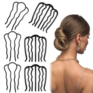 Teaaha 6 PCS Metal Hair Side Combs U Shaped Hair Fork Clip, French Twist Comb Vintage for Updo Bun, Teeth Hair Pin Stick for Hairstyle Hair Accessories, Thick&amp;fine Hair Combination
