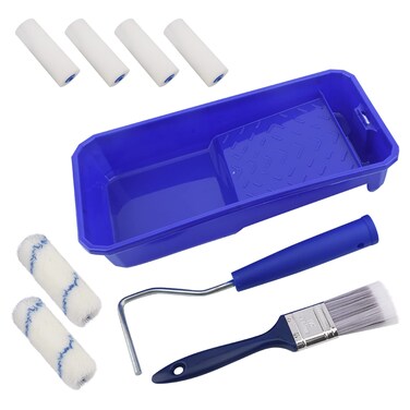 Household Mini Paint Roller Kit, 4 pcs Sponge Paint Roller Head +2 pcs Fabric Roller Head +1 Paint Tray +1 Roller Handle +1 Pant Brush fits Home Painting &amp; Smaller DIY Projects(Multi Color)