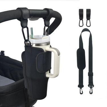UXIETIN Stroller Cup Holder Compatible with Stanley,Stroller Cup Holder with Adjustable Strap and Pouch Taking Everywhere,Accessories for 30/40oz Stanley Cup